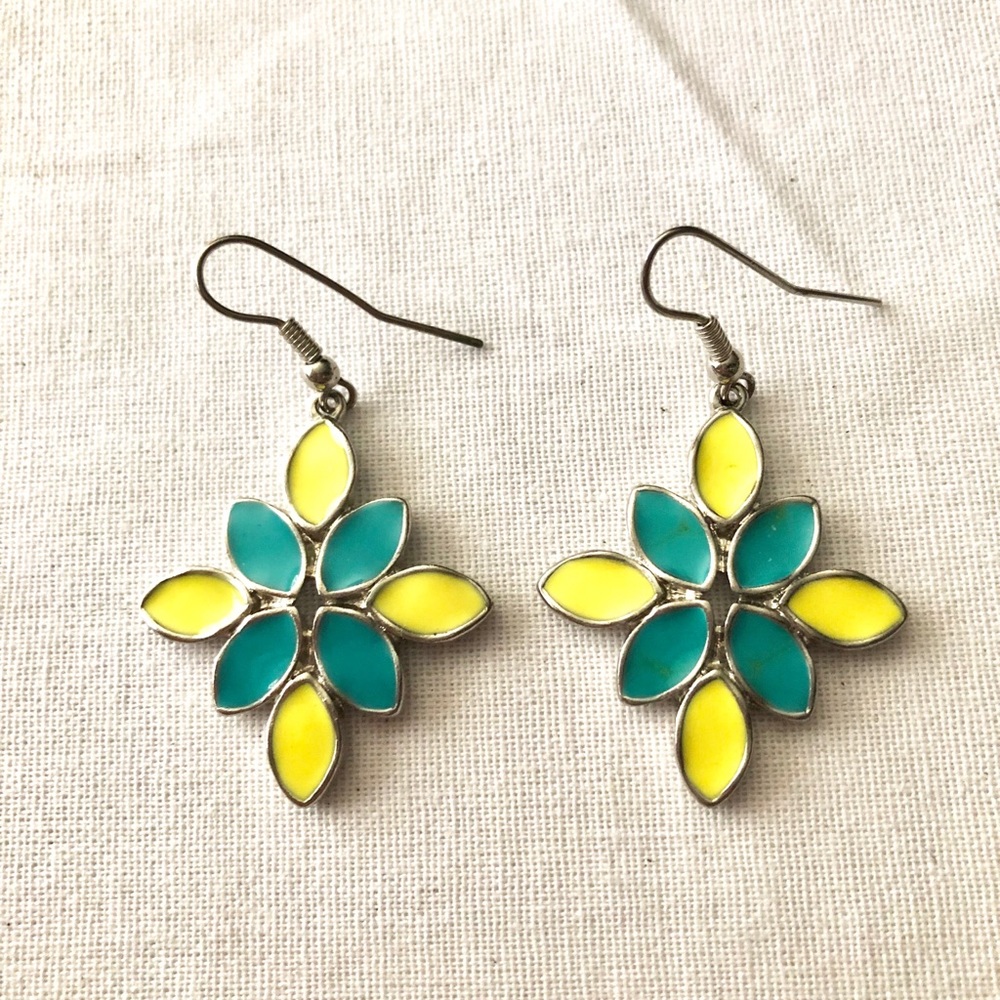 Vintage enamel blue yellow earrings
